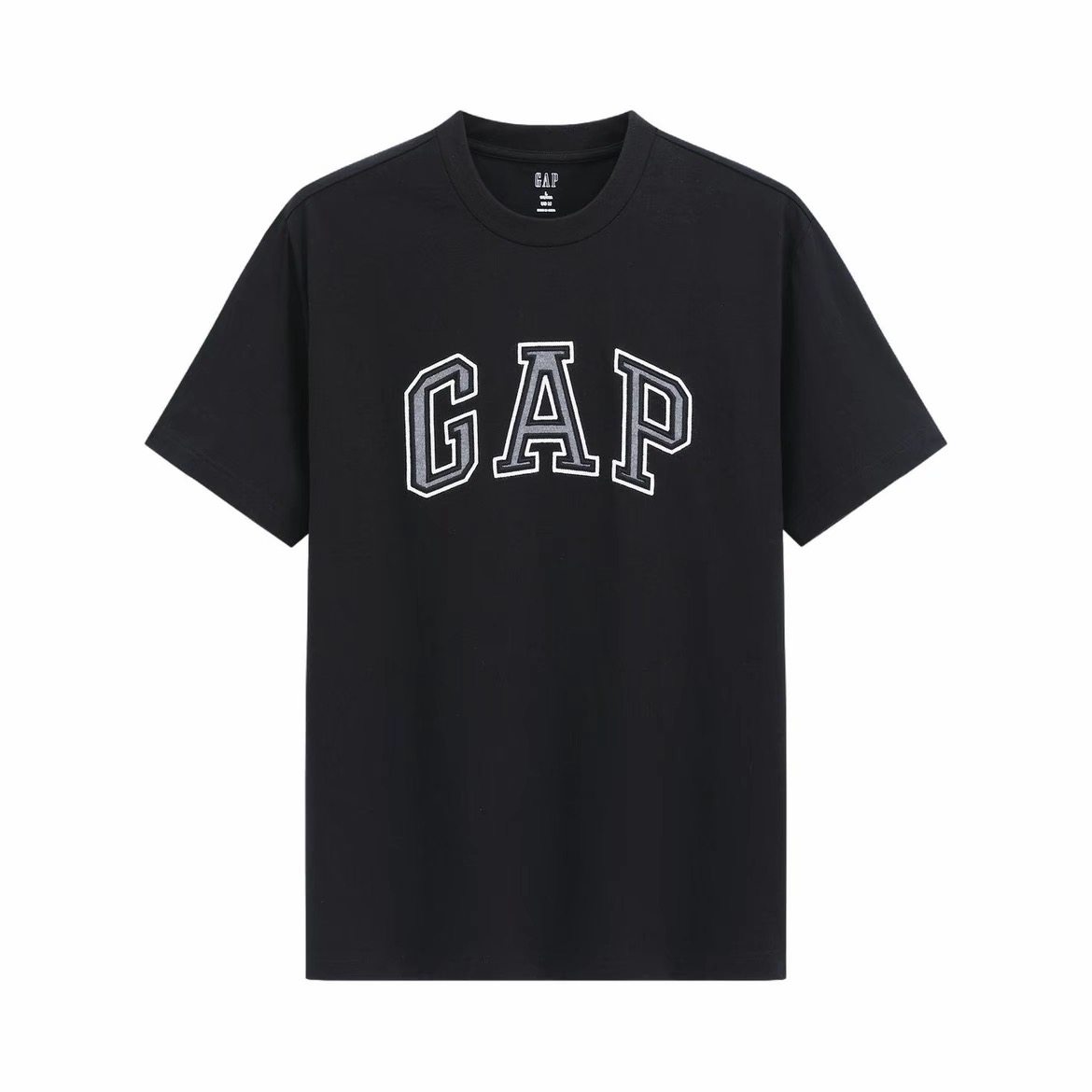 GAP 字母印花Logo纯棉落肩胶印吸湿直筒圆领套头短袖T恤 892185黑