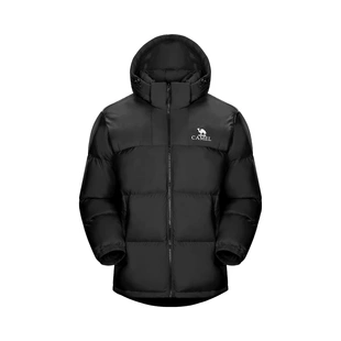 CAMEL骆驼暖绒系列 鸭绒蓬连帽保暖羽绒服 男女同款A33CAPN163黑