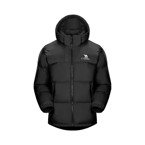 CAMEL骆驼暖绒系列 鸭绒蓬连帽保暖羽绒服 男女同款A33CAPN163黑