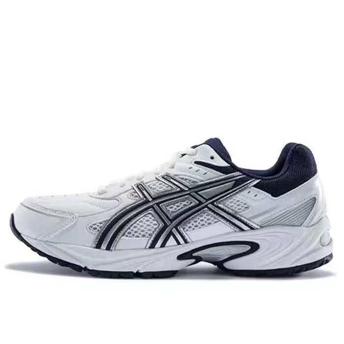 亚瑟士防滑耐磨低帮跑步鞋男女同款白深蓝色1023A054-100