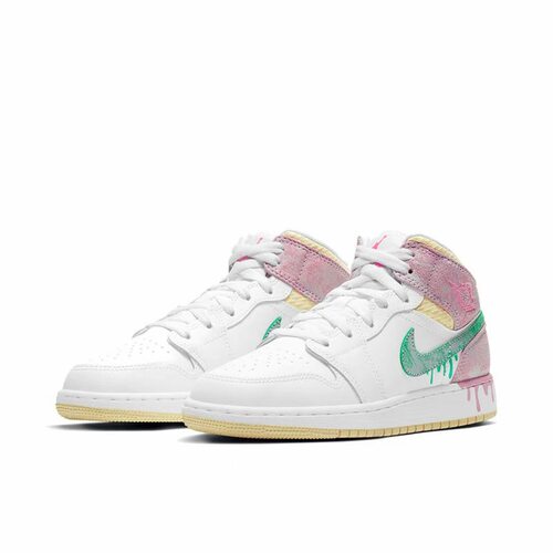 Air Jordan 1 Mid 皮革 防滑耐磨 中帮 篮球鞋 白粉色DD1666-100