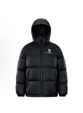 CAMEL骆驼小太阳石墨烯自发热连帽面包服短款羽绒服A33CAPN163E黑