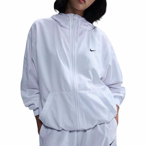 Nike Logo连帽落肩袖拉链长袖超宽松夹克外套 女款白色FV6299-100