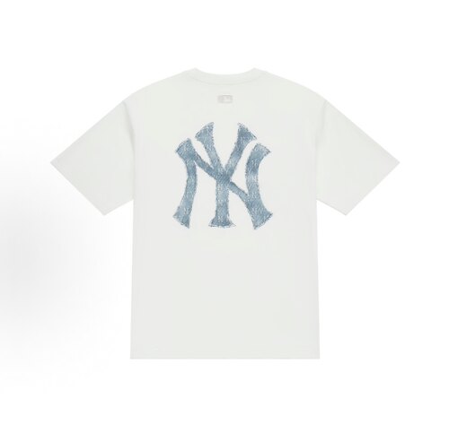 MLB 背后牛仔大logo字母印花短袖圆领T恤 白色3ATSM0953-50IVS