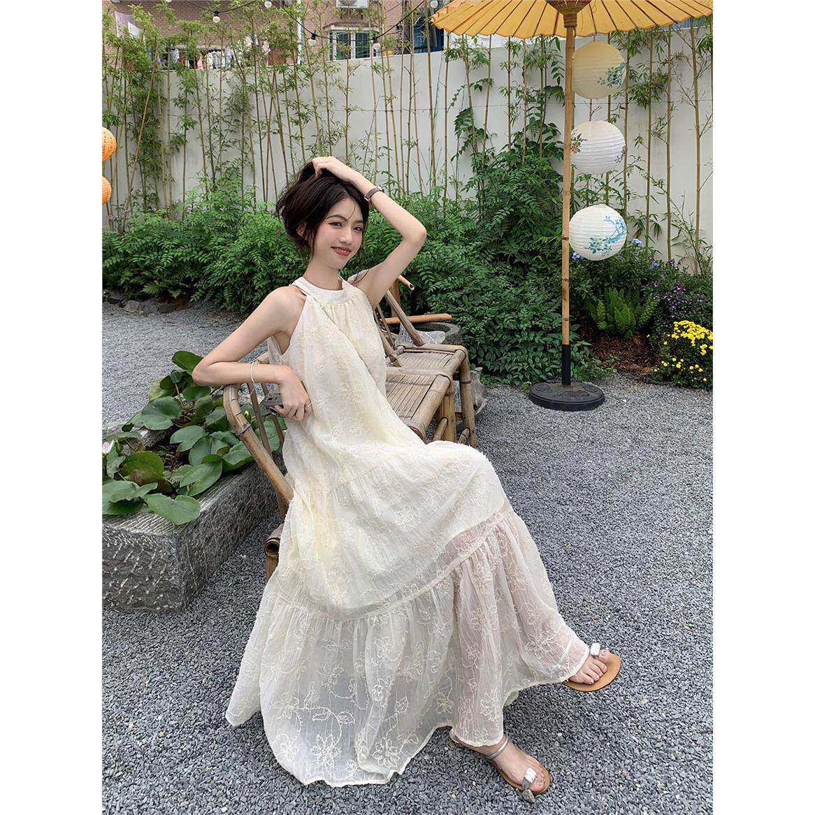 145小矮个子挂颈洋装女夏