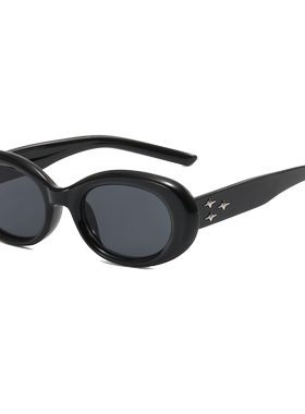 2023新款欧美复古黑色椭圆墨镜女