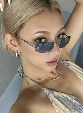 网红y2k辣妹风无框蓝色墨镜女款
