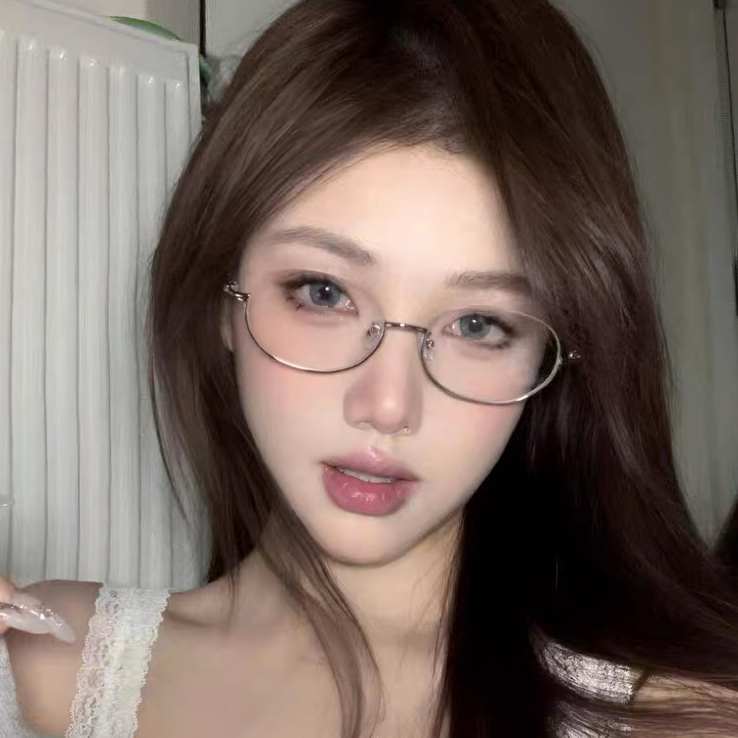 韩系金属椭圆下半框眼镜女近视可配度数高级感y2k纯欲素颜眼睛架