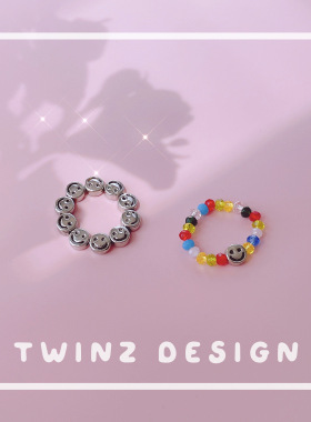 原创设计韩国笑脸戒指串珠趣味