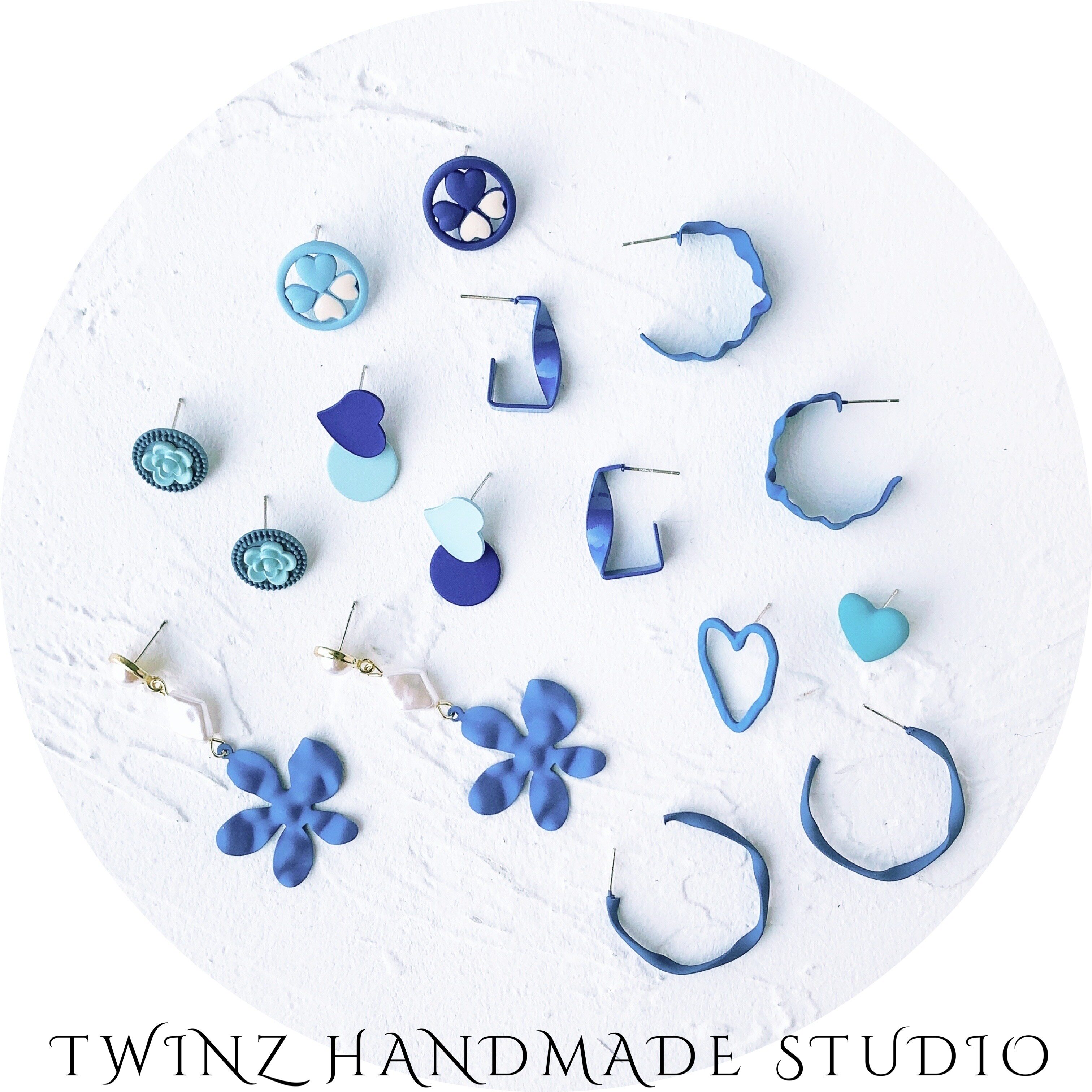 「听之」北海道恋人 简约麻花耳圈气质花朵湖蓝色耳环耳夹耳钉女