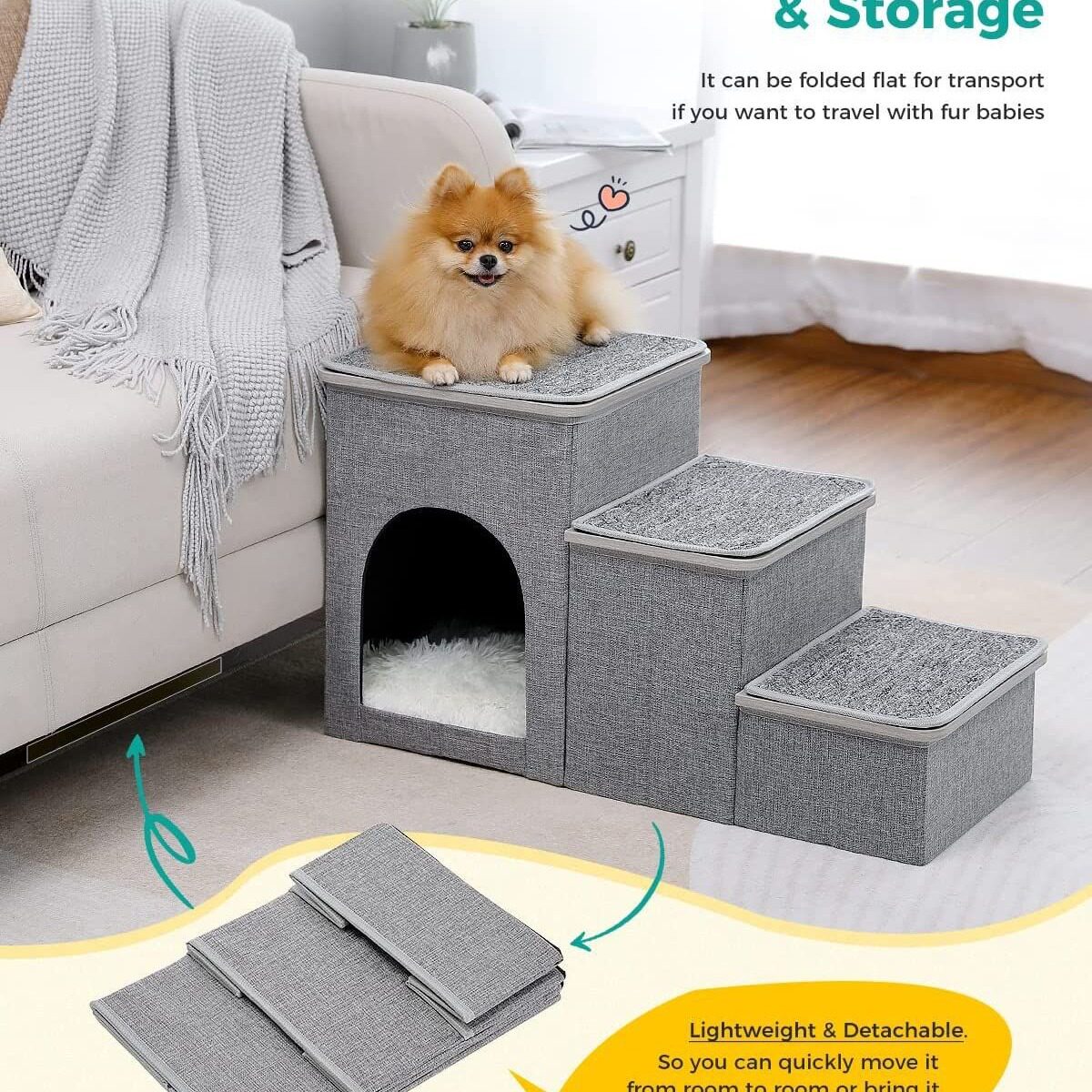 宠物爬梯折叠收纳猫狗楼梯爬高防滑大容量可拆洗海棉爬梯台阶