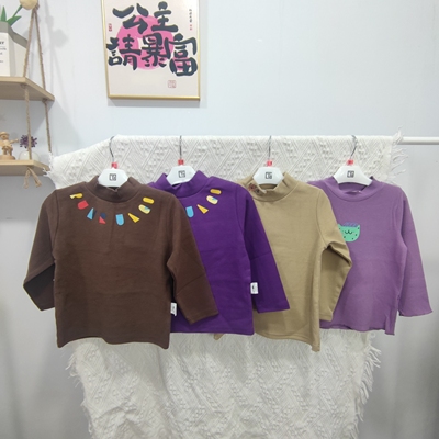 小田家品牌秋冬款男女小童半高领长袖T恤上衣磨毛百搭小童打底衫
