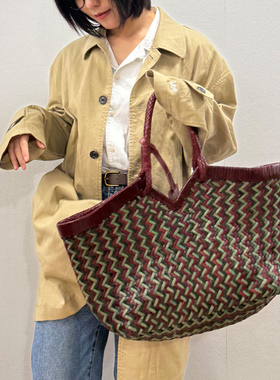正品VIPERA意大利小众设计拼色牛皮编织手提单肩包女大号通勤包