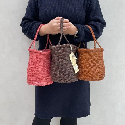 Dragon diffusion8902法式编织包休闲百搭文艺手提牛皮水桶包女