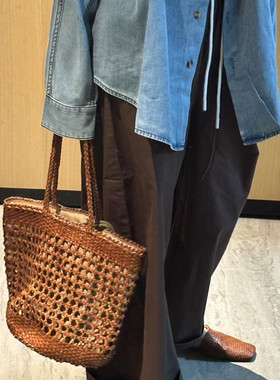 Dragon diffusion8930/8863法式镂空水桶手提牛皮编织包女菜篮子