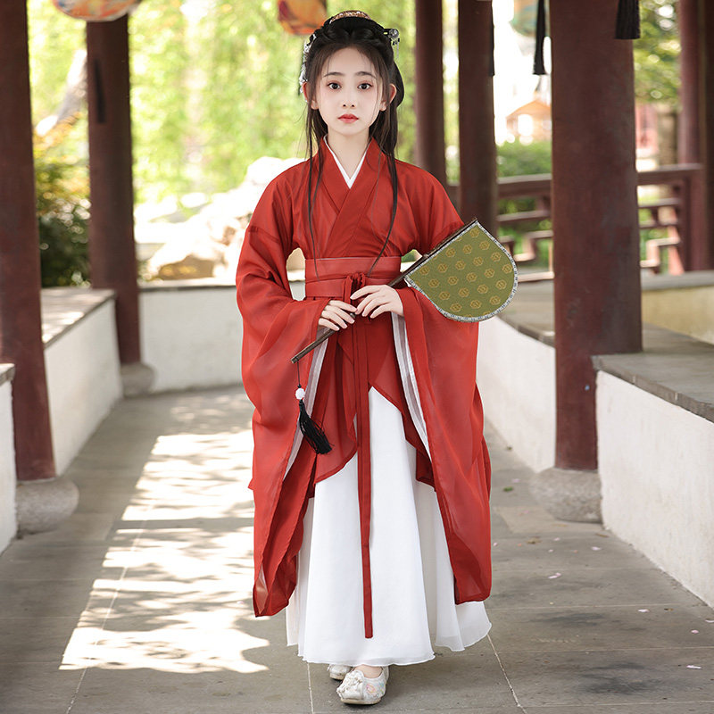 魏晋风红色汉服女童古风2025唐装