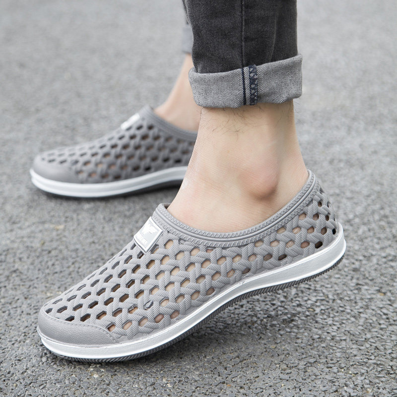 BEACH SHOES FOR MEN TO WEAR HOLLOW TOE CASUAL SPORTS SANDALS FOR MEN OUTDOOR NON-SLIP BREATHABLE HOLE SHOES FOR DRIVING IN SUMMER