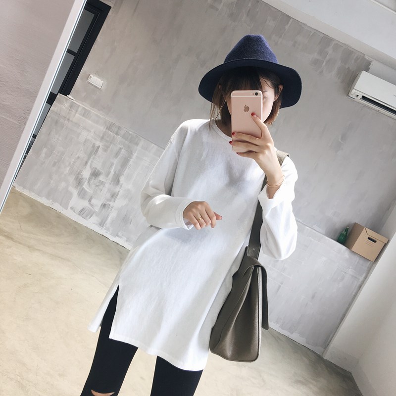 秋季白色百搭棉质T恤女长袖套头韩版打底衫宽松上衣纯棉简约体恤|msdalam kategori Butik wanita / wanita, baju-T - dari Buy2taobao.com untuk memberikan perkhidmatan ejen Taobao profesional membeli