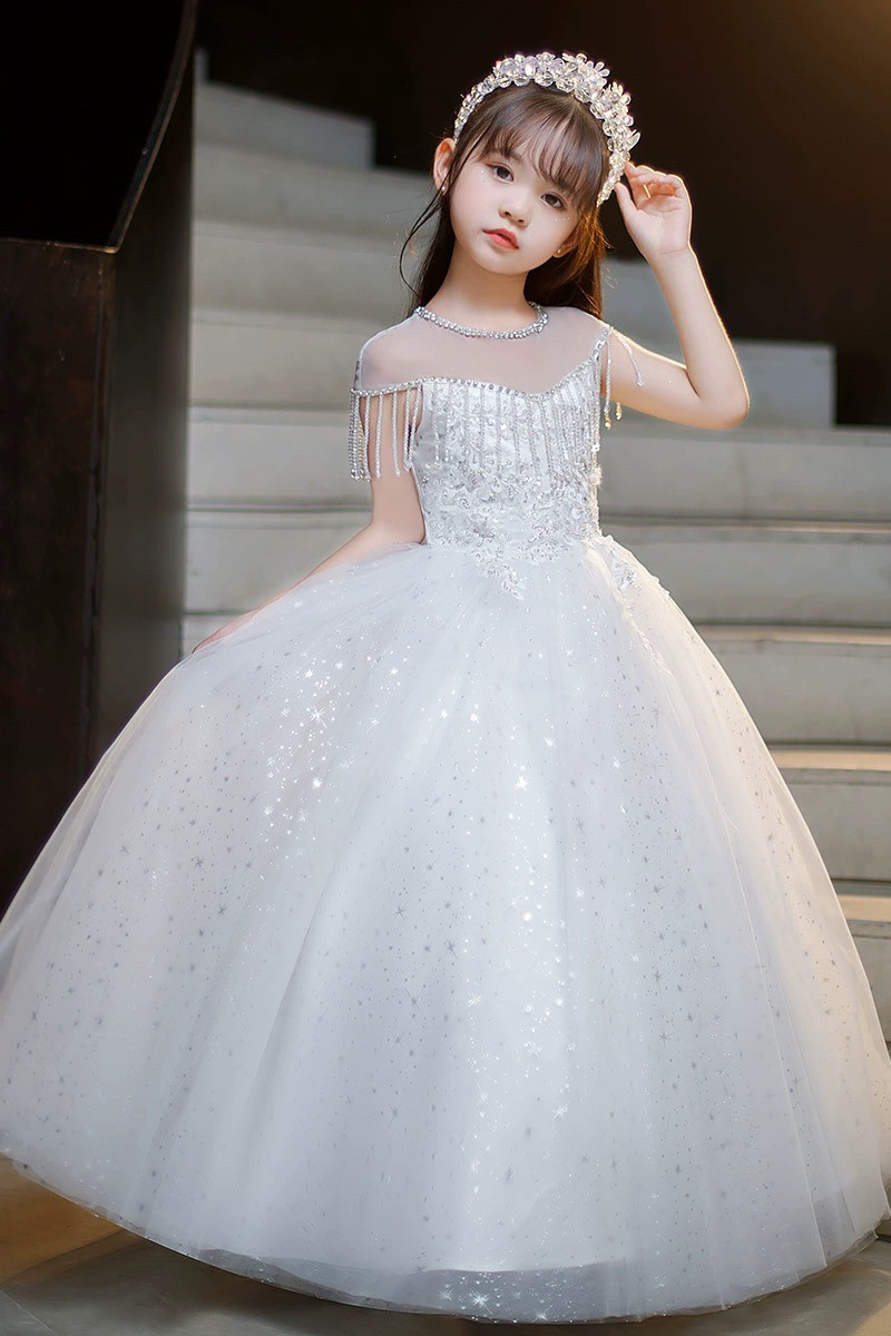 2824新款公主裙花童婚纱小女孩主持人钢琴演出服儿童生日走秀裙子