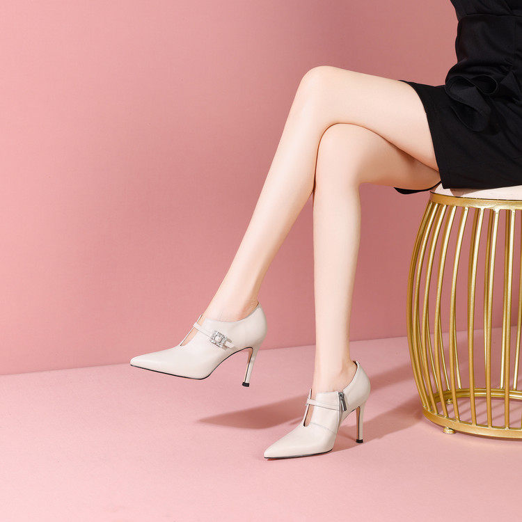 2026春款尖头细跟里外真皮深口单鞋米白色职业女鞋高跟鞋,女鞋,深口单鞋,淘宝优惠券,粉丝福利购,淘宝优惠卷
