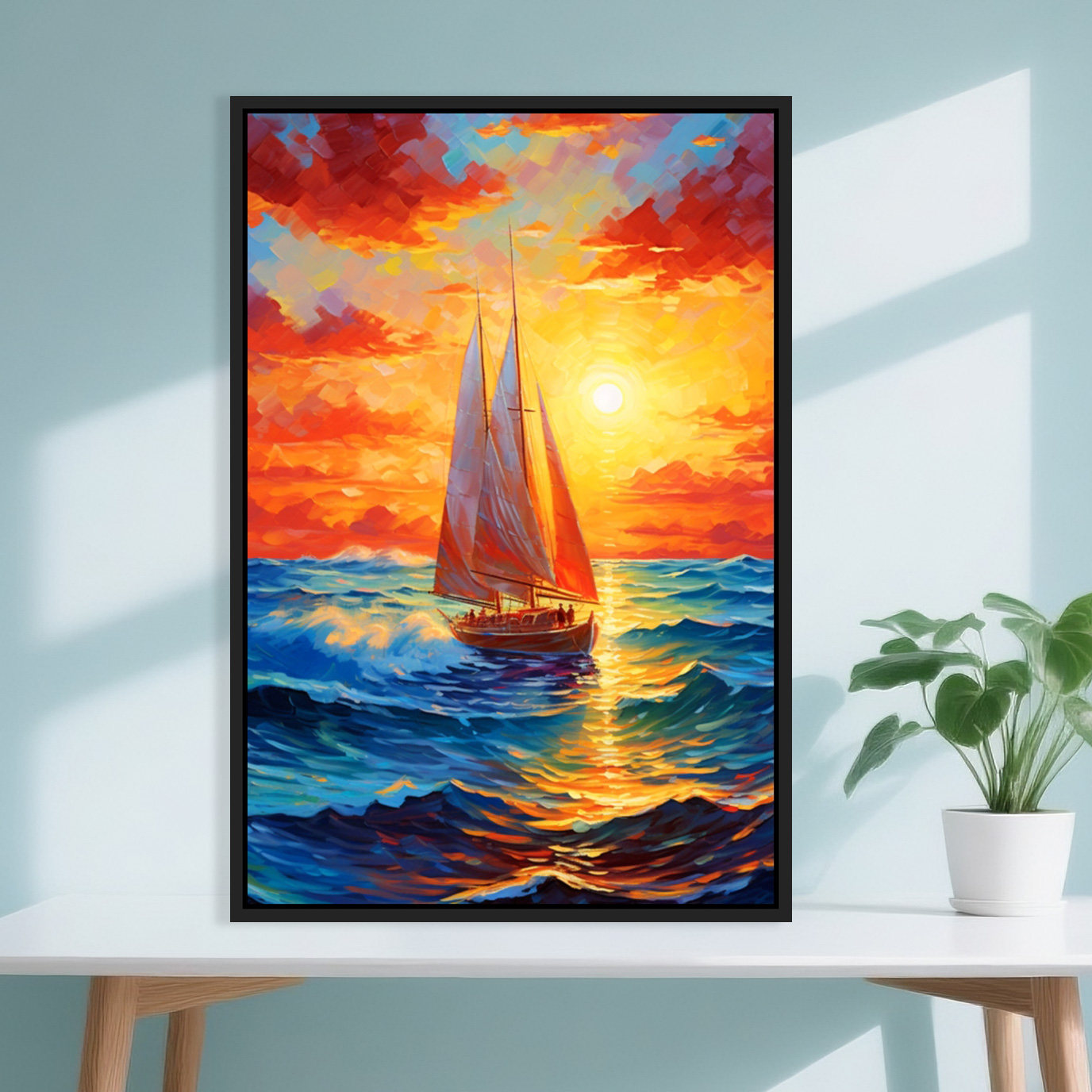 唯美海边金色夕阳治愈风景diy数字油画手绘填色玄关家居装饰画