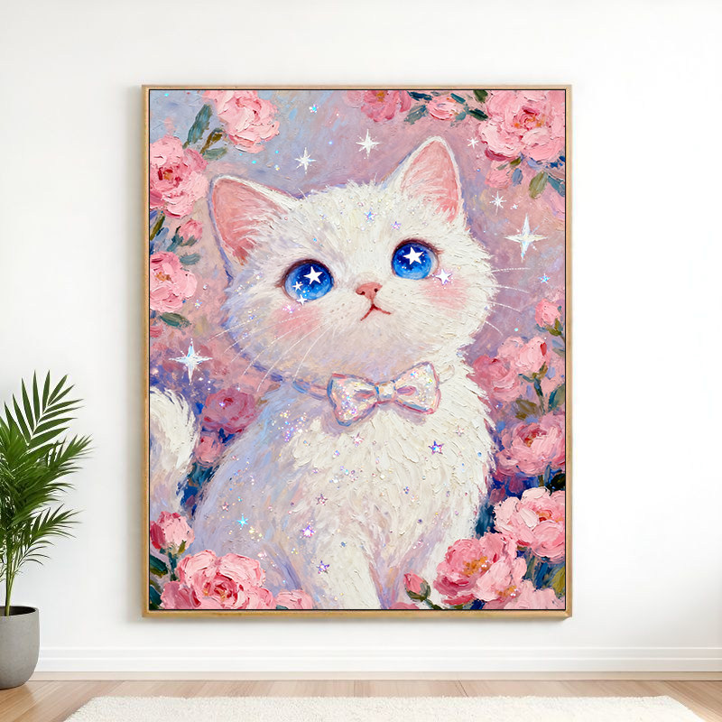 可爱动物小猫咪DIY数字油画手工手绘填色涂鸦艺术风客厅装饰挂画