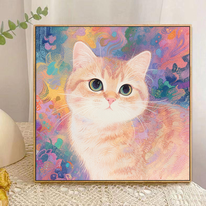 可爱动物毛茸茸小猫咪diy数字油画手工手绘填色家居装饰画挂画图片