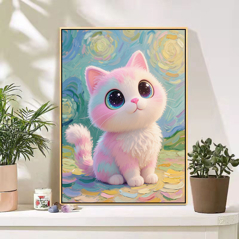 高颜值可爱调皮小猫咪diy数字油画手工手绘填色涂鸦客厅装饰画