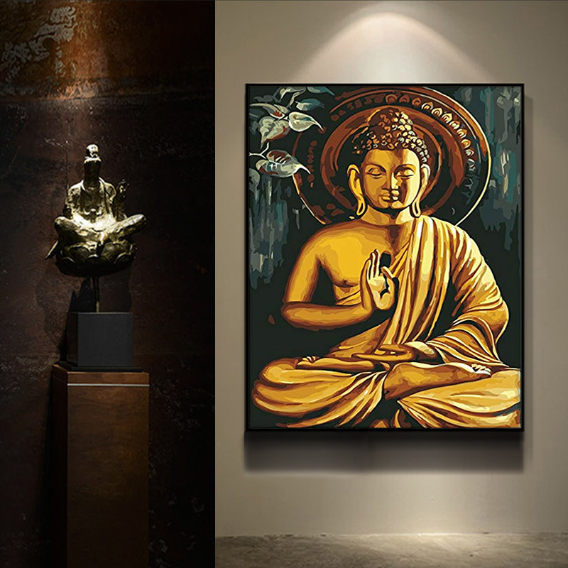 品都 中式禅意唐卡佛像半面佛头像diy数字油画玄关客厅墙壁装饰画