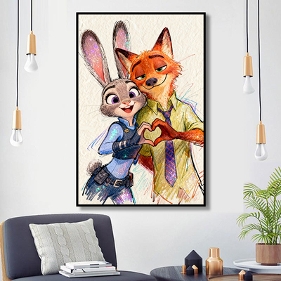 经典动漫cp疯狂动物城朱迪尼克圣诞节diy数字油画手绘填色油彩画