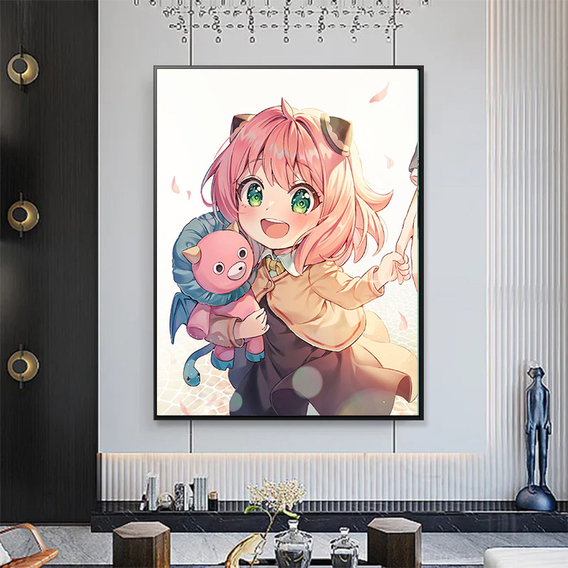 卡通动漫间谍过家家阿尼亚福杰 diy数字油画手绘家居背景装饰画