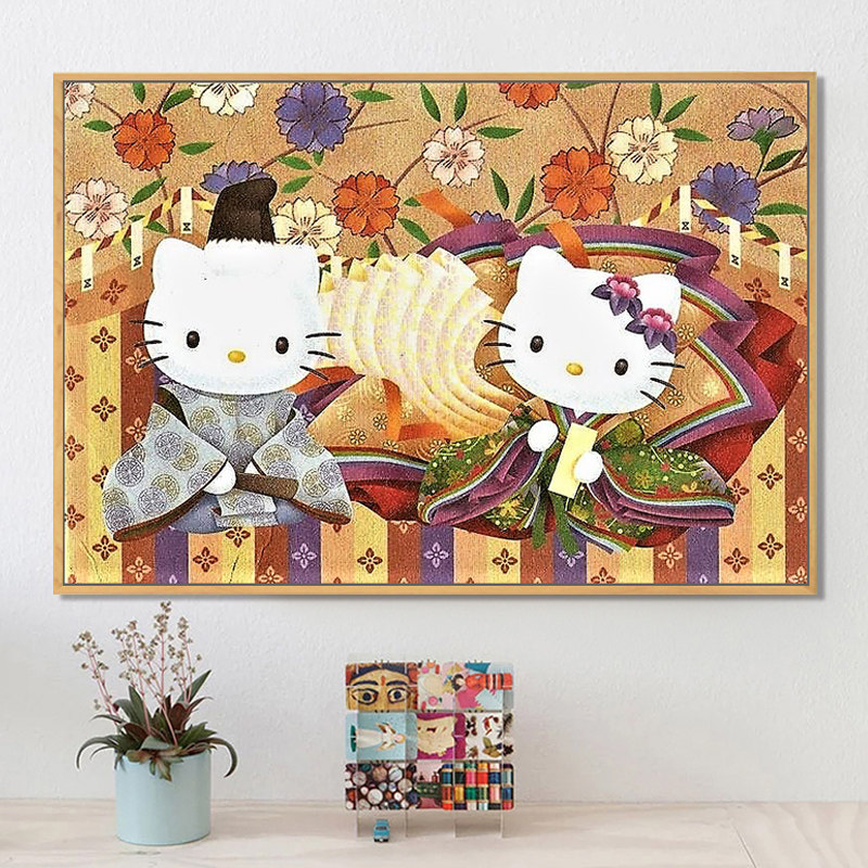 品都 HelloKitty猫凯蒂猫diy数字油画卡通家居儿童房卧室装饰挂画