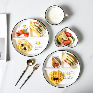 早餐盘月子高颜值幼儿园摆拍餐具分餐盘211减脂餐盘儿童分格大人