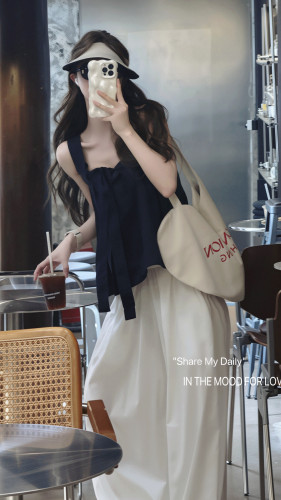 LISEYEN设计师款100%麻系带娃娃小衫女夏季新款纯色无袖背带上衣