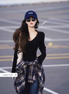 LISEYEN设计师款 炒鸡显瘦的V领针织水袖毛衣女秋季新款内搭小衫