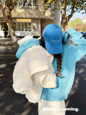 LISEYEN设计师chao美湖蓝戴帽毛衣女冬内搭外穿都可以 巨明媚显白