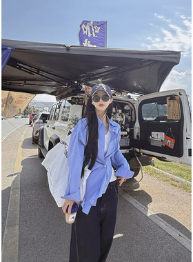 LISEYEN 设计师原创 蓝紫色腰扣衬衫 系上扣子更好看