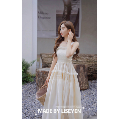 公主仙女法式高腰花边纯色