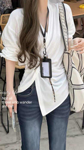 LISEYEN设计师款 通勤扭结棉质宽松腰夏季衬衫女长袖V领简约上衣