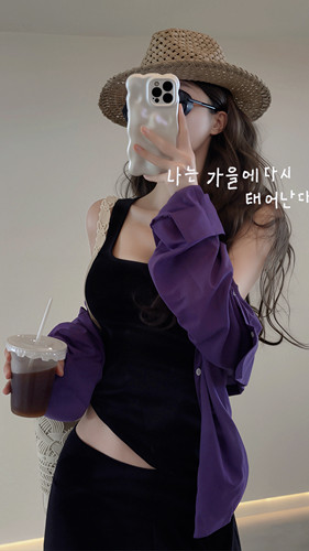 LISEYEN设计师款 藤萝紫 超薄透气棉麻衬衫 很轻很飘逸夏新款上衣