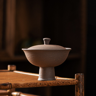 盖碗一人饮功夫茶具小茶碗陶瓷粗陶功夫茶单个80ml二才茶艺泡茶杯