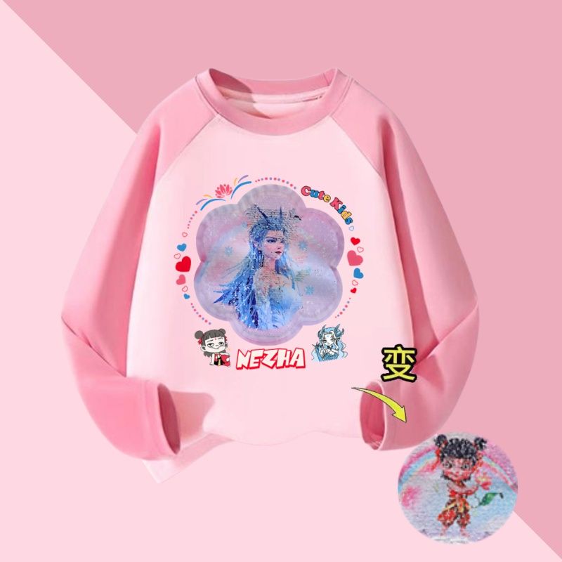 纯棉长袖t恤敖润亮片变色春秋衣