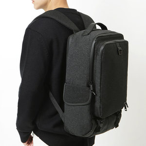 韩国EXIT双肩包男青年黑色绒面方形竖款学生书包背包笔记本电脑包