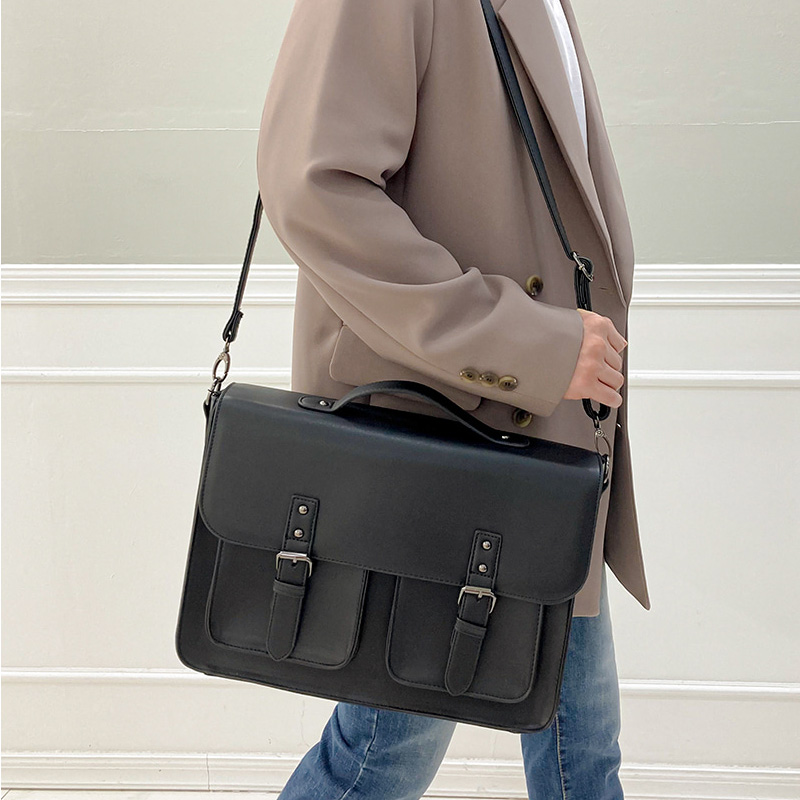 韩国剑桥包纳帕纹黑色单肩包