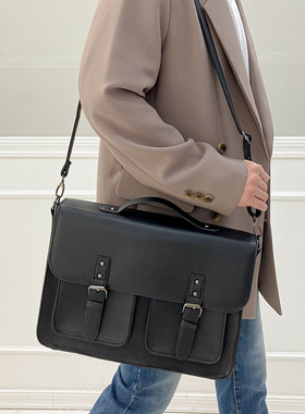 韩国剑桥包纳帕纹PU皮单肩包皮带磁扣手提包时尚休闲潮流男斜挎包