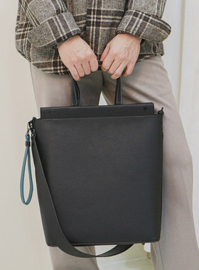 韩国时尚潮流竖款单肩包男荔枝纹PU皮手提包文件电脑包休闲斜挎包