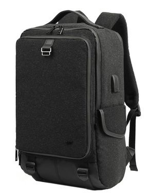 韩国EXIT潮牌男双肩包黑色绒面笔记本电脑包旅行包大容量防水书包