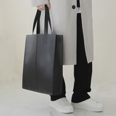 韩国潮牌竖款 单肩包青年男女时尚 休闲手提斜挎背包PU皮敞口托特包