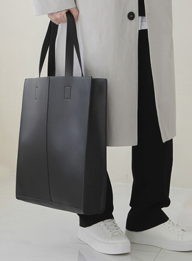 韩国潮牌竖款单肩包青年男女时尚休闲手提斜挎背包PU皮敞口托特包