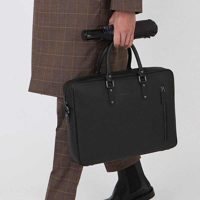 韩国exclamation mark手提包青年男黑色公文包牛二层皮文件办公包